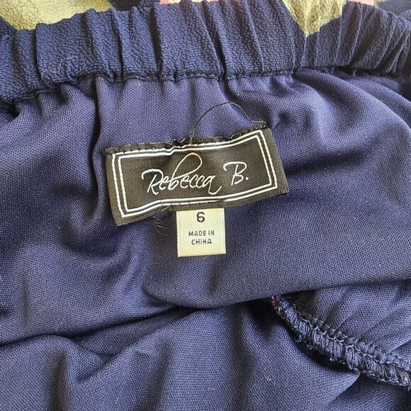 Rebecca B Flounce Off-Shoulder Maxi Dress Sz 6 Pink Floral on Navy Poly Spandex - Picture 4 of 11